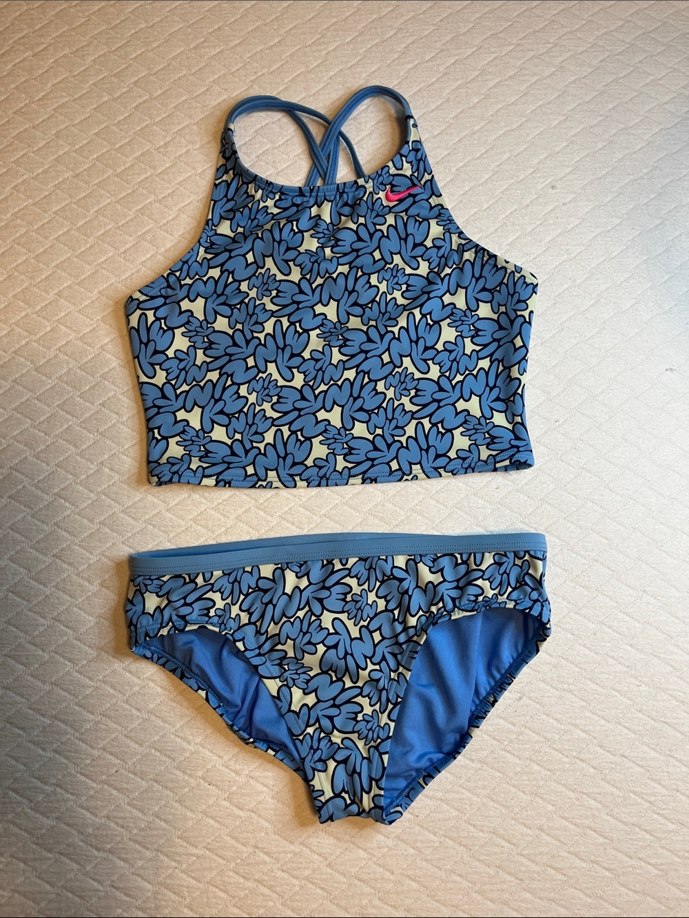 Nike Girls Blue all over bubble text Two-Piece Swim Set, youth L